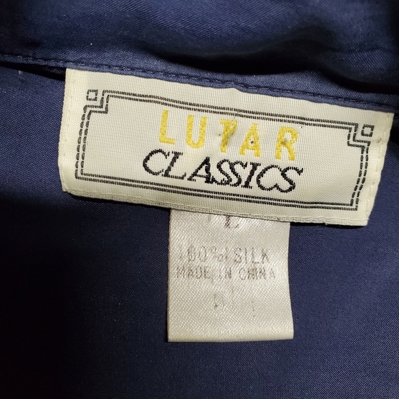 LUTAR CLASSICS MENS 100% SILK BLUE BUTTON UP SHIRT LARGE - Picture 7 of 8